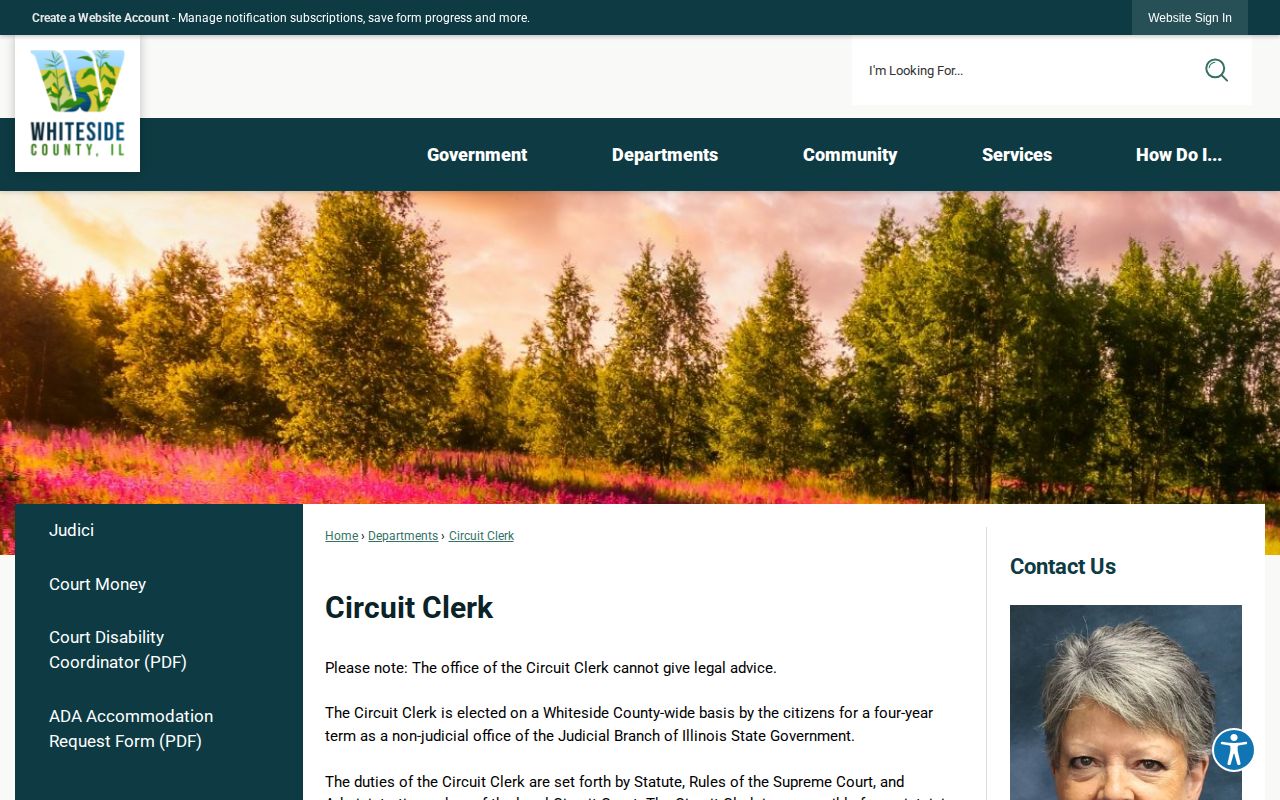 Whiteside County Circuit Clerk page with Morrison and Sterling court information